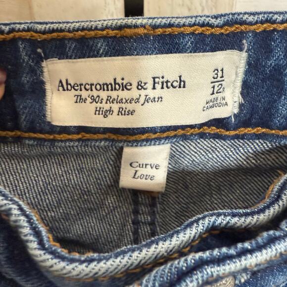 ABERCROMBIE Women's 31 12R Curve Love The 90s Relaxed High Rise Denim Jean Raw - Picture 5 of 11